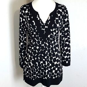Rafaella Black & White Polka-dot Blouse with Black Trim, Size Medium